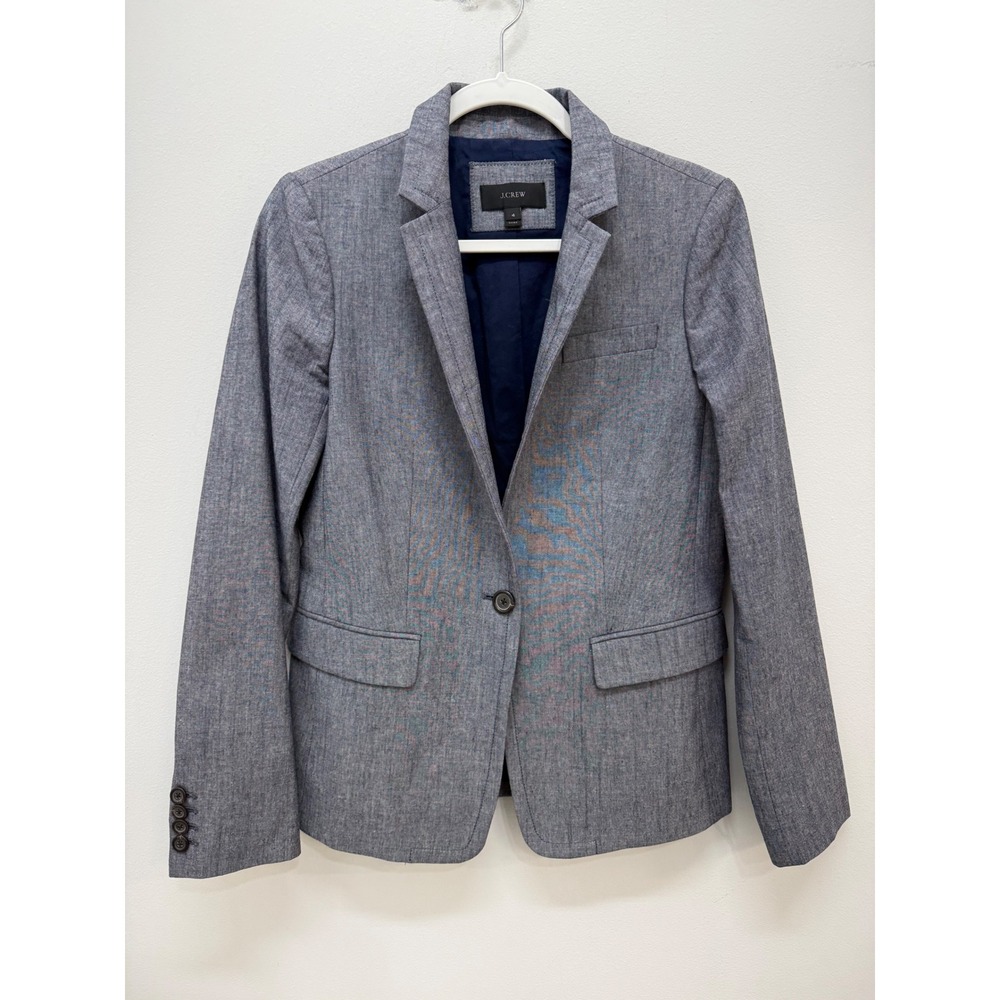 J.Crew Blazer Size 4 Blue Chambray Textured Single Button Professional Jacket